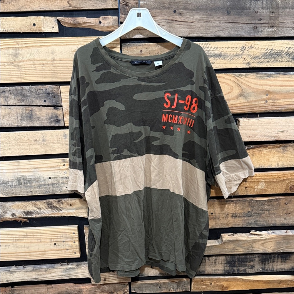 Y2K Sean John Men's Green and Khaki T-shirt Size 5X
